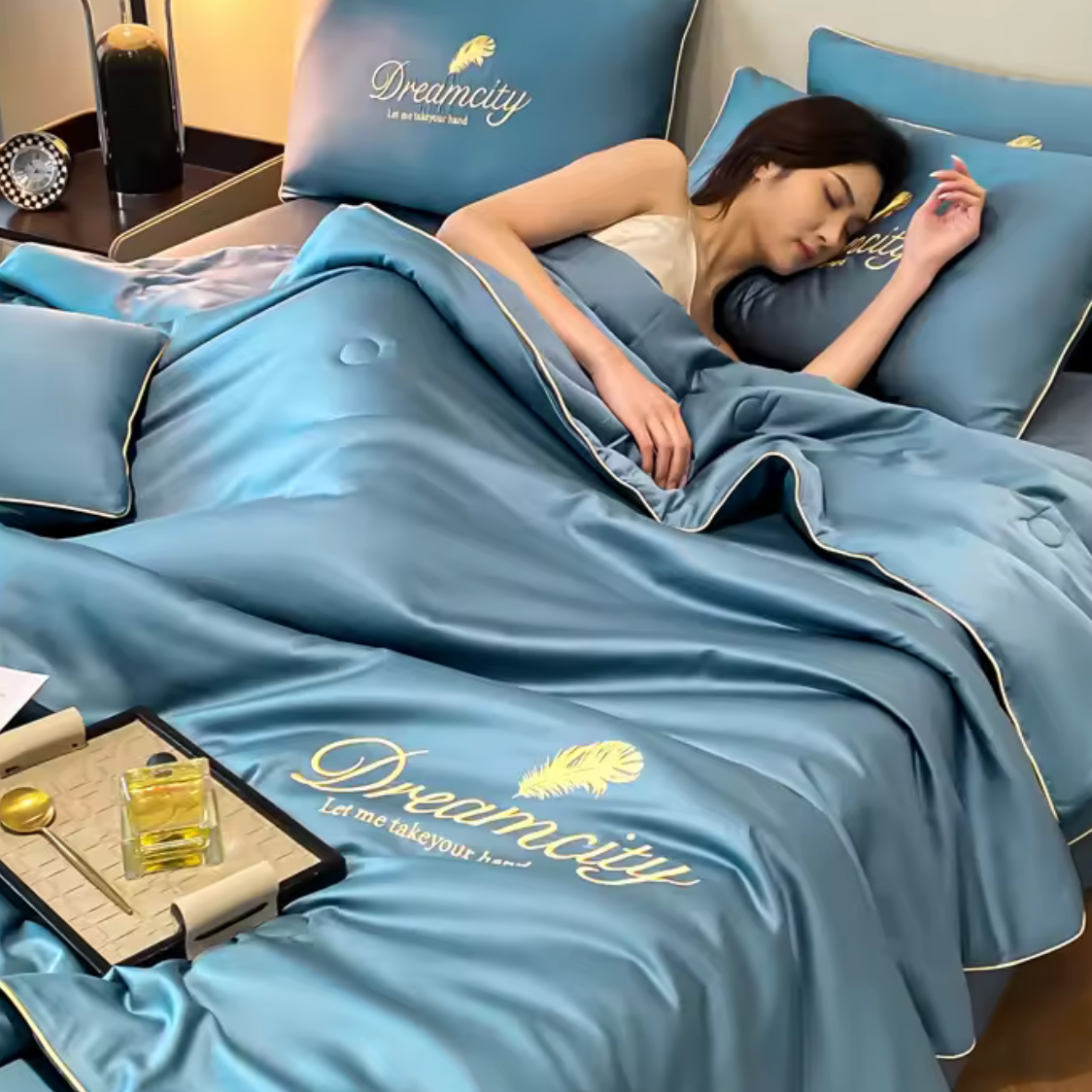 🌙 Elegante Wasbare Zijde Bedset