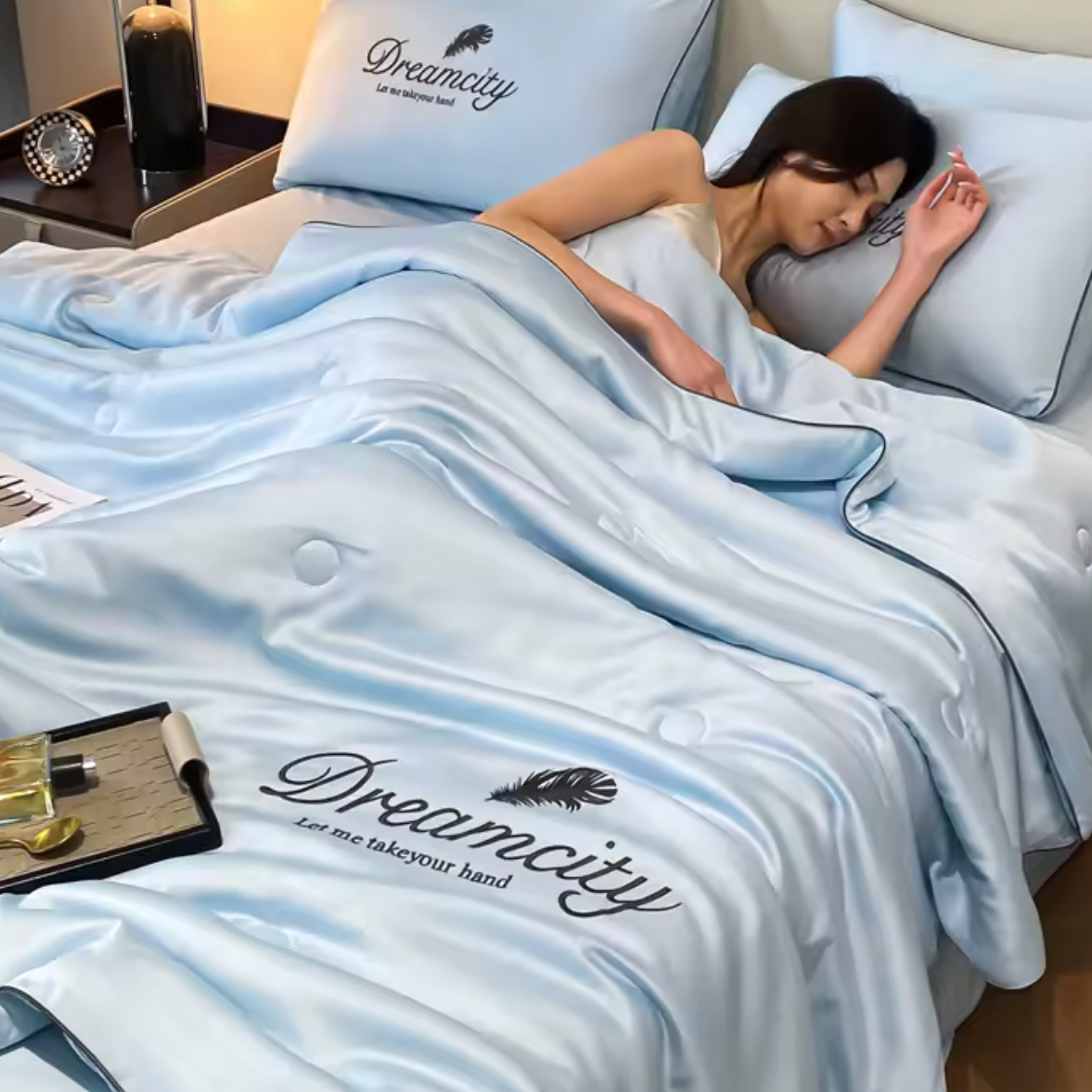 🌙 Elegante Wasbare Zijde Bedset