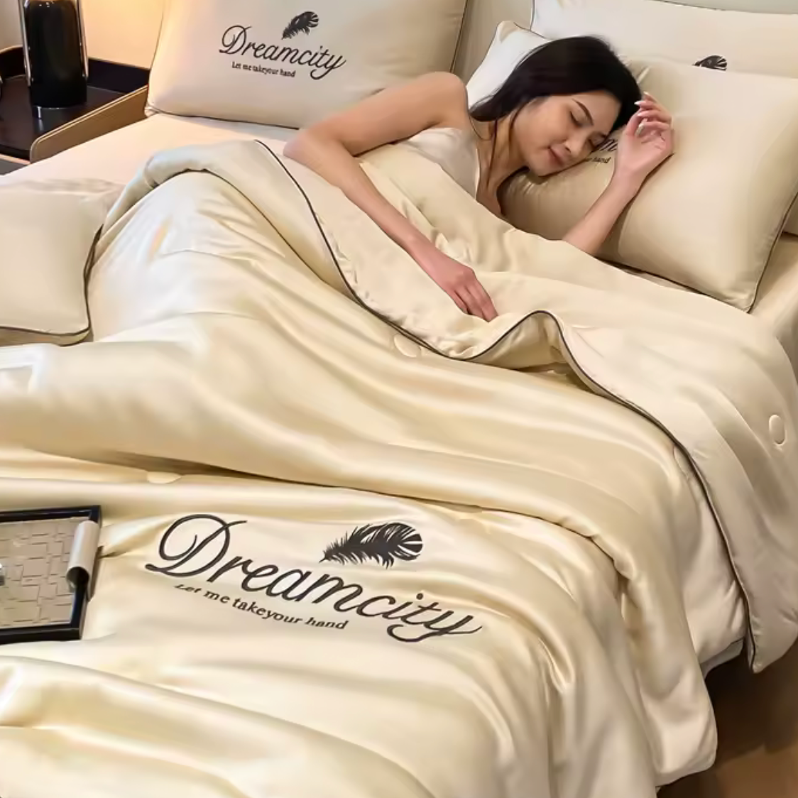 🌙 Elegante Wasbare Zijde Bedset